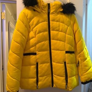 NWOT Guess Yellow Puffer Jacket with Black Details